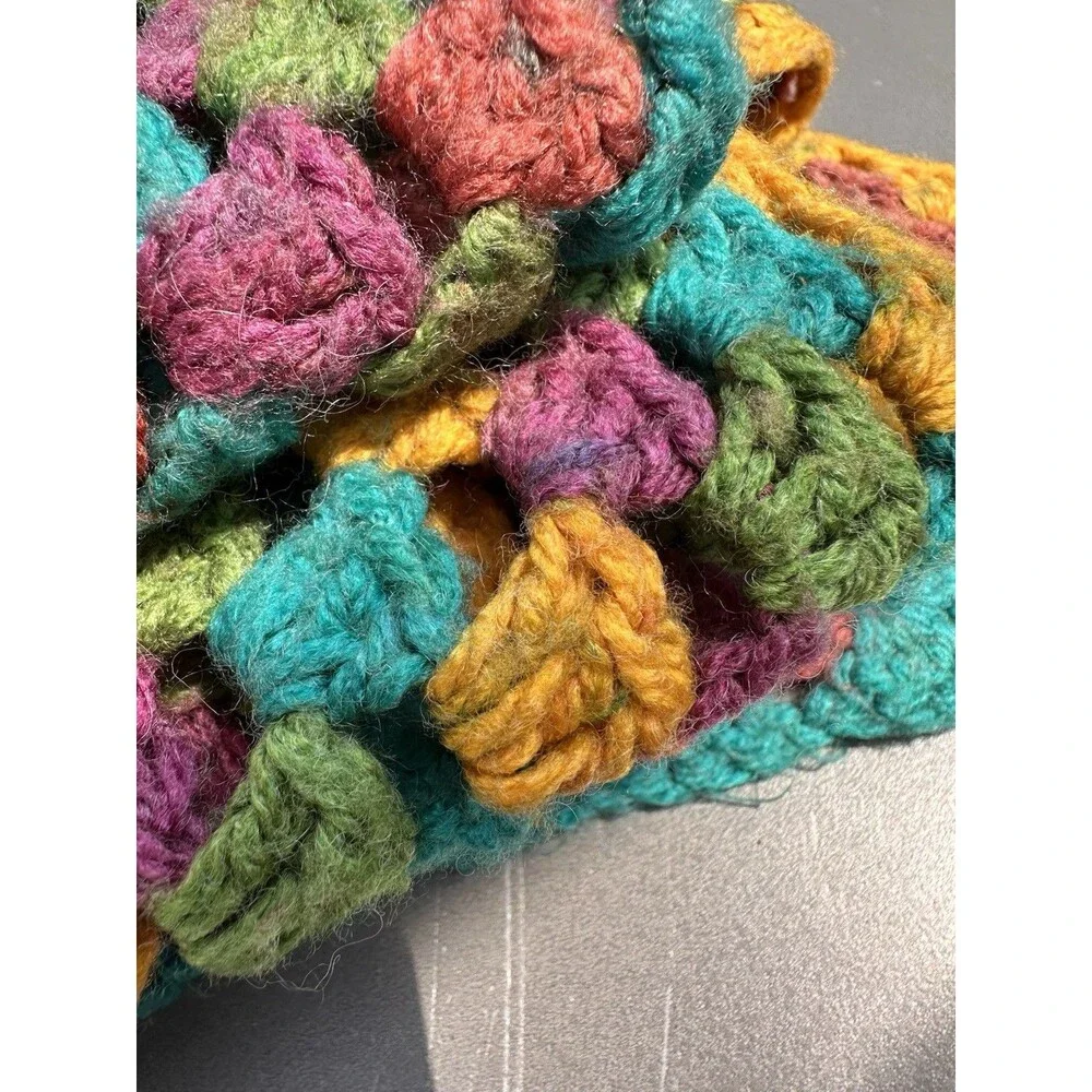 Crocheted Granny Square Multicolor Sofa Throw Afghan 57x57 Vintage Cottagecore
